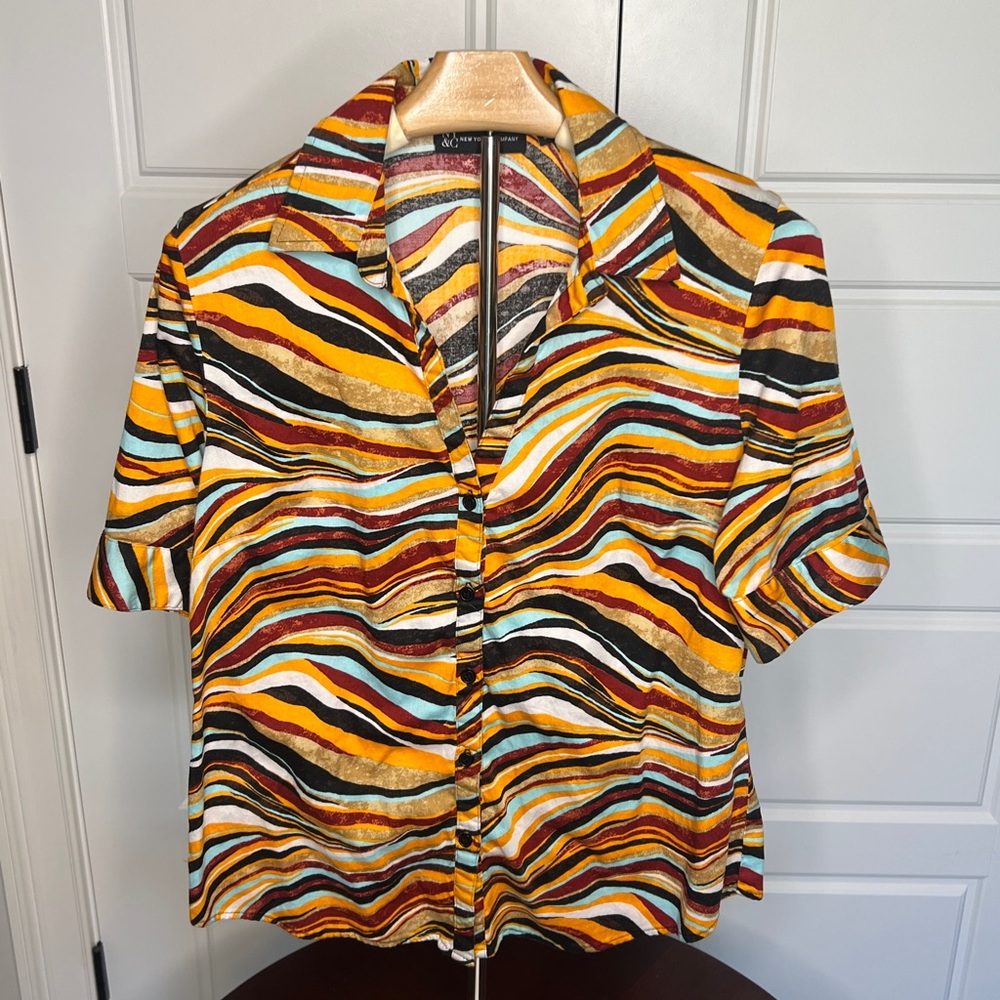 New York & Company Multicolor Striped Blouse